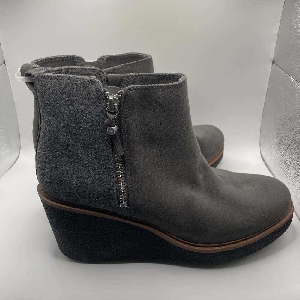 Dr Scholl's Women's Bianca‎ Wedge Booties Grey Fabric Heel Suede Front Size 10M